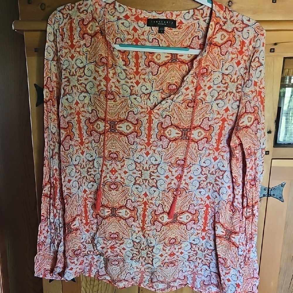 Sanctuary Orange and White Long Sleeve Blouse